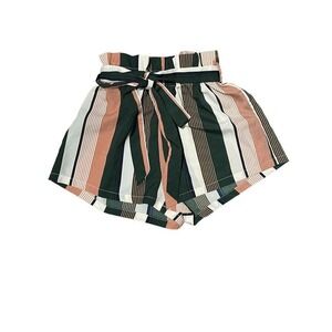 Paperbag Womens High Waist Self Tie‎ Striped Shorts Multicolor Medium